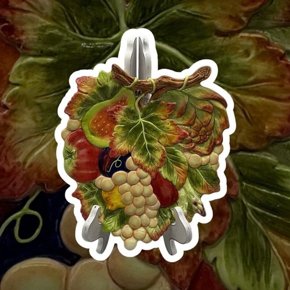 Fitz and Floyd Classic Leaf Shaped Fruit Pattern Plate with Hanging Wire Vintage - Picture 5 of 16